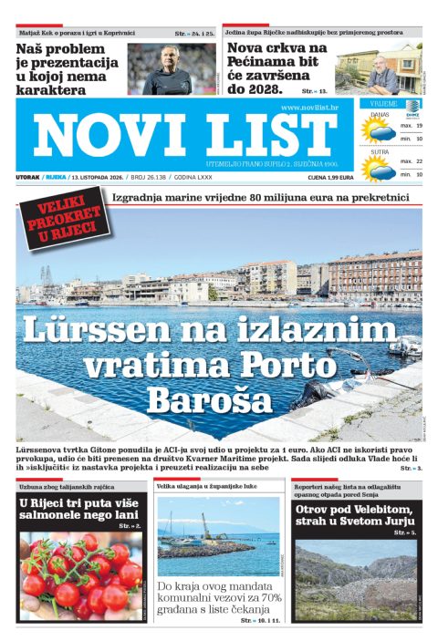 Naslovnica Novog lista od 13. listopada 2026.