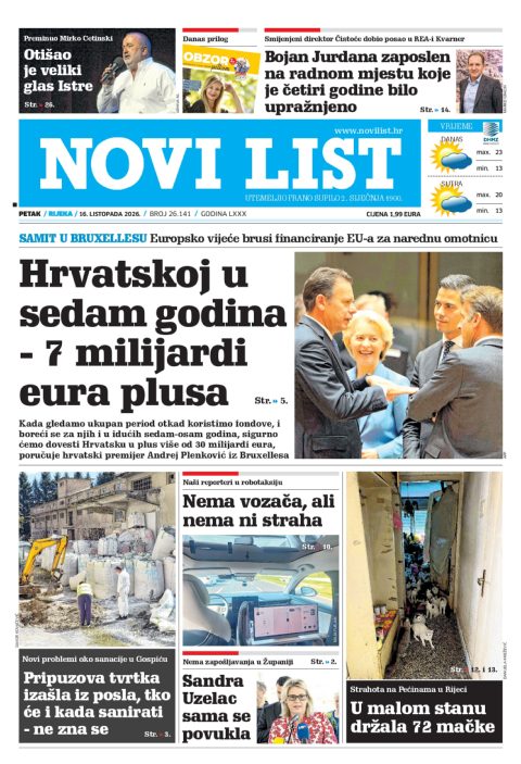 Naslovnica Novog lista od 16. listopada 2026.