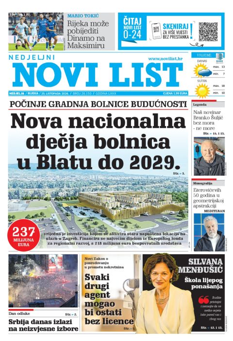 Naslovnica Novog lista od 25. listopada 2026.