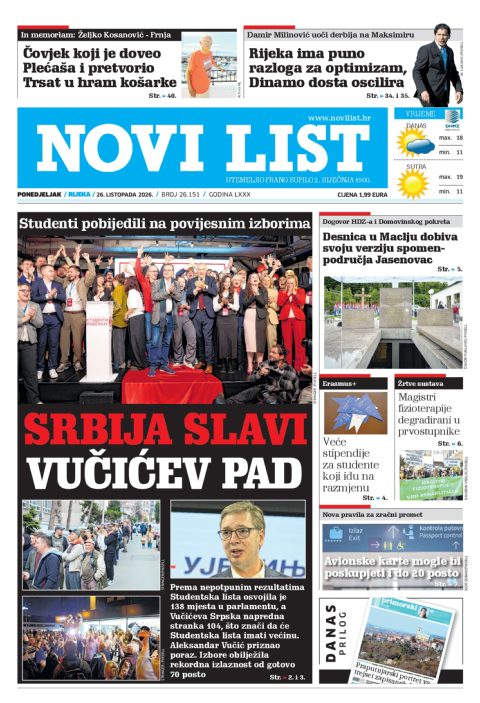 Naslovnica Novog lista od 26. listopada 2026.