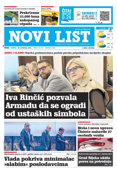 Naslovnica Novog lista od 30. listopada 2026.